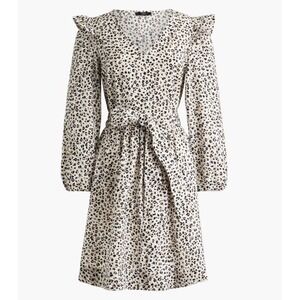J. Crew Dress Sz XXSAnimal Print Ruffle Puff Sleeves Belted Pockets Cotton Lined